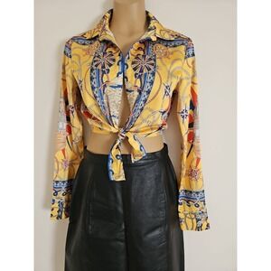 Forever 21 Satin Tie Front Nautical Sailing Blouse Size S